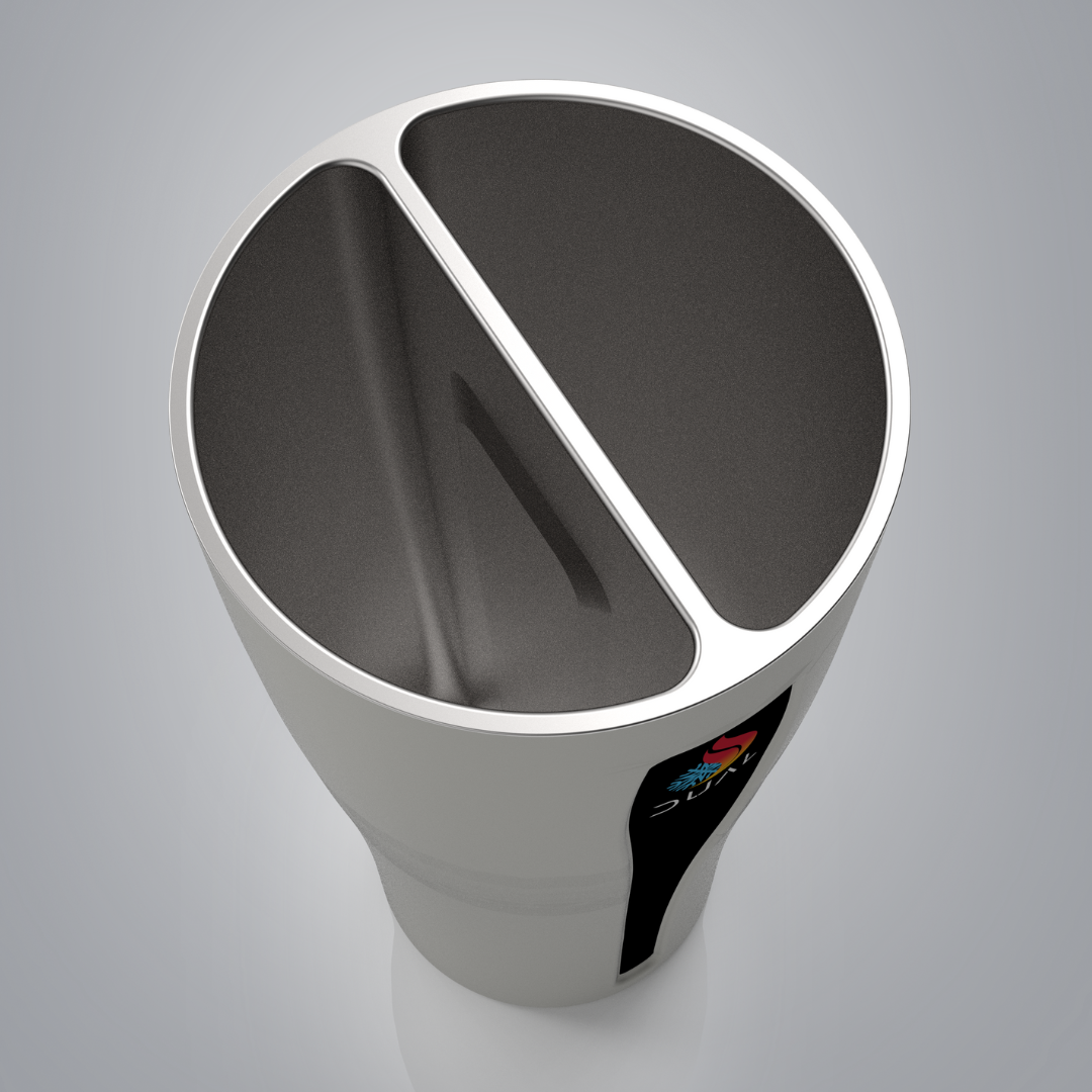 Modern cup with two compartments on a gray background