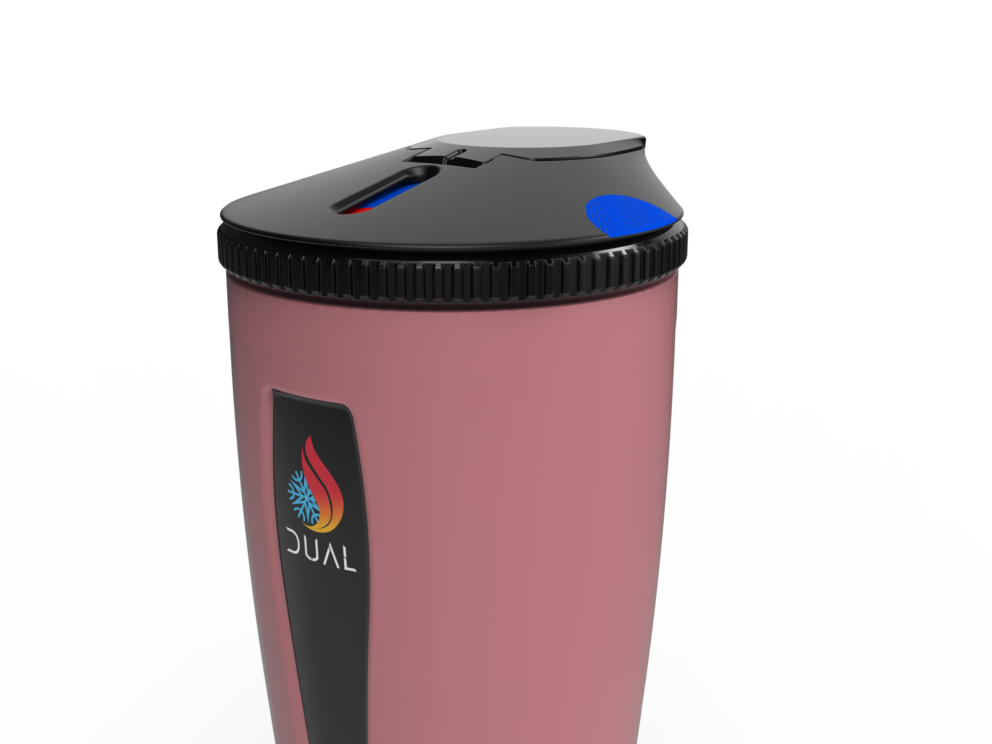 Pink Dual Thermos.  Dual Tumbler in pink, featuring a sleek, two-chamber design for hot and cold beverages. Double sided water bottle. Reusable water bottle. Dual cup.