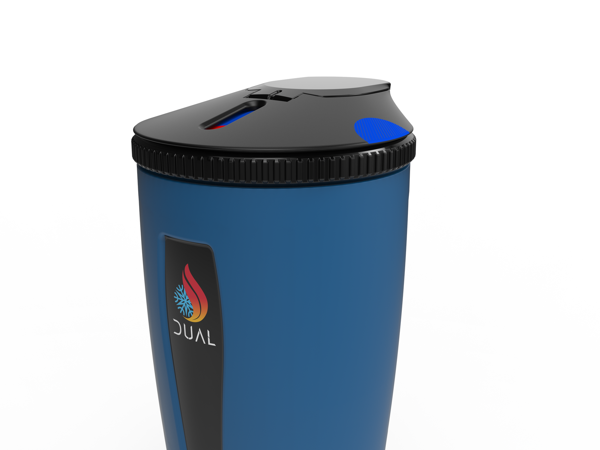 Blue Dual Thermos. Dual Tumbler in blue, featuring a sleek, two-chamber design for hot and cold beverages. Double sided water bottle. Reusable water bottle. Dual cup.