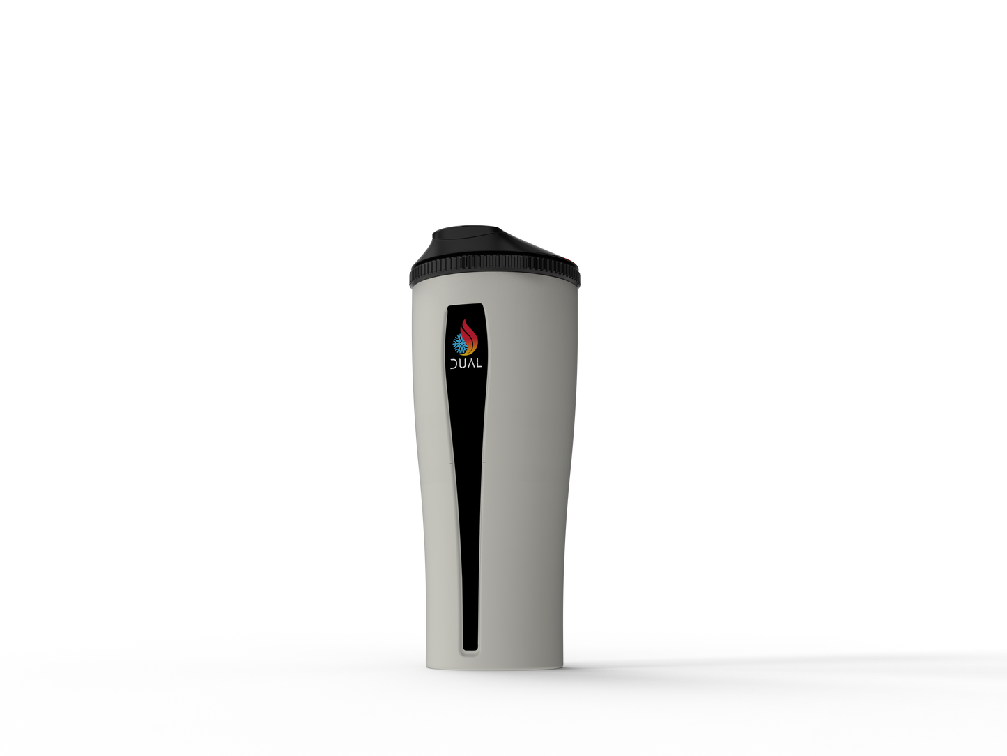 white Dual Thermos. Dual Tumbler in white, featuring a sleek, two-chamber design for hot and cold beverages. Double sided water bottle. Reusable water bottle. Dual cup.