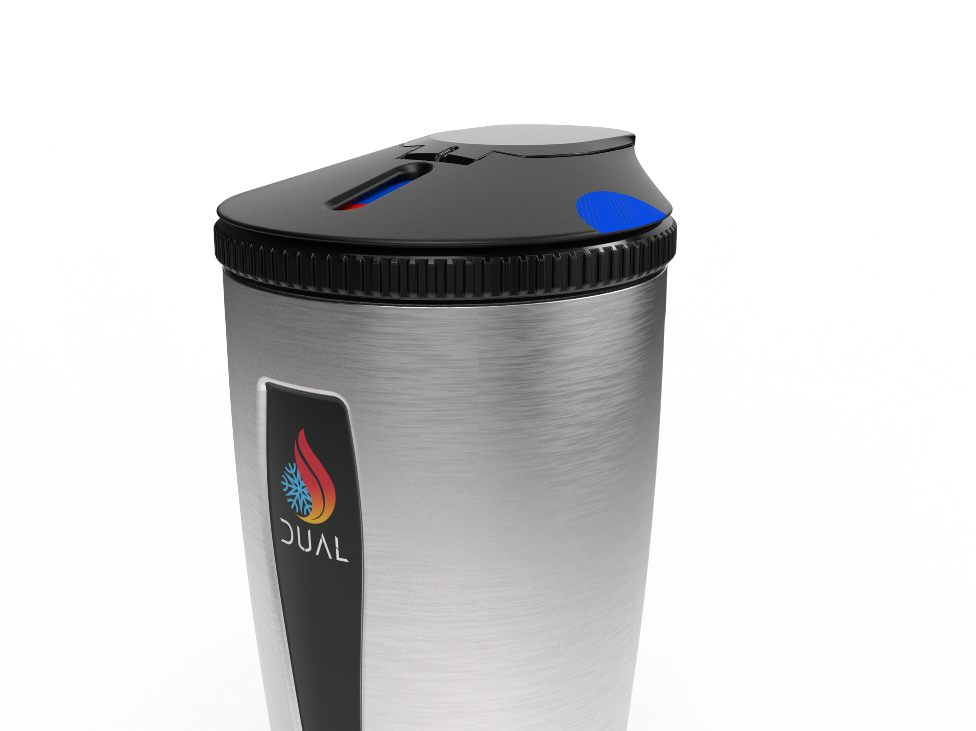 Silver Dual Thermos. Dual Tumbler in silver, featuring a sleek, two-chamber design for hot and cold beverages. Double sided water bottle. Reusable water bottle. Dual cup.