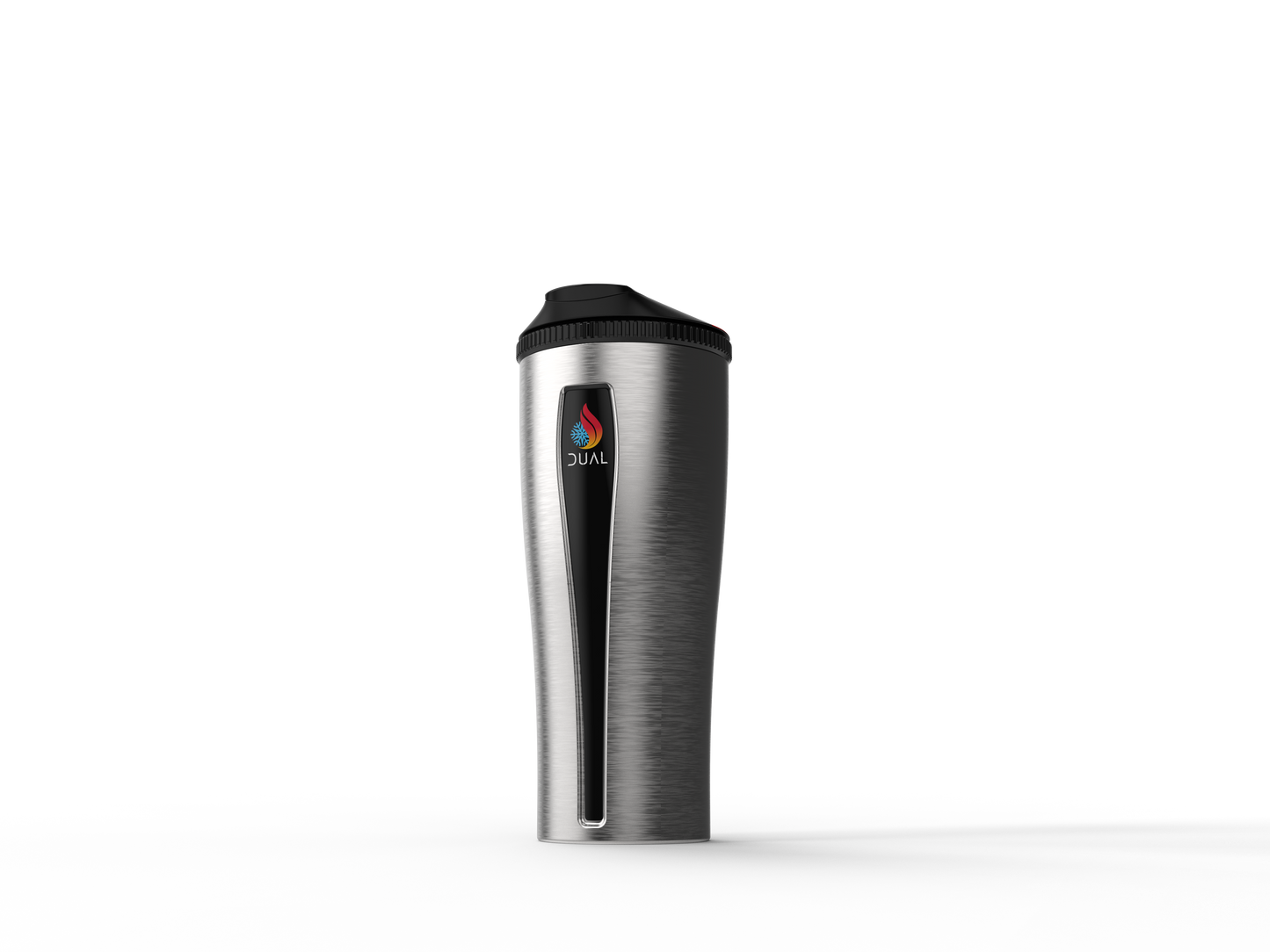 Silver Dual Thermos. Dual Tumbler in silver, featuring a sleek, two-chamber design for hot and cold beverages. Double sided water bottle. Reusable water bottle. Dual cup.