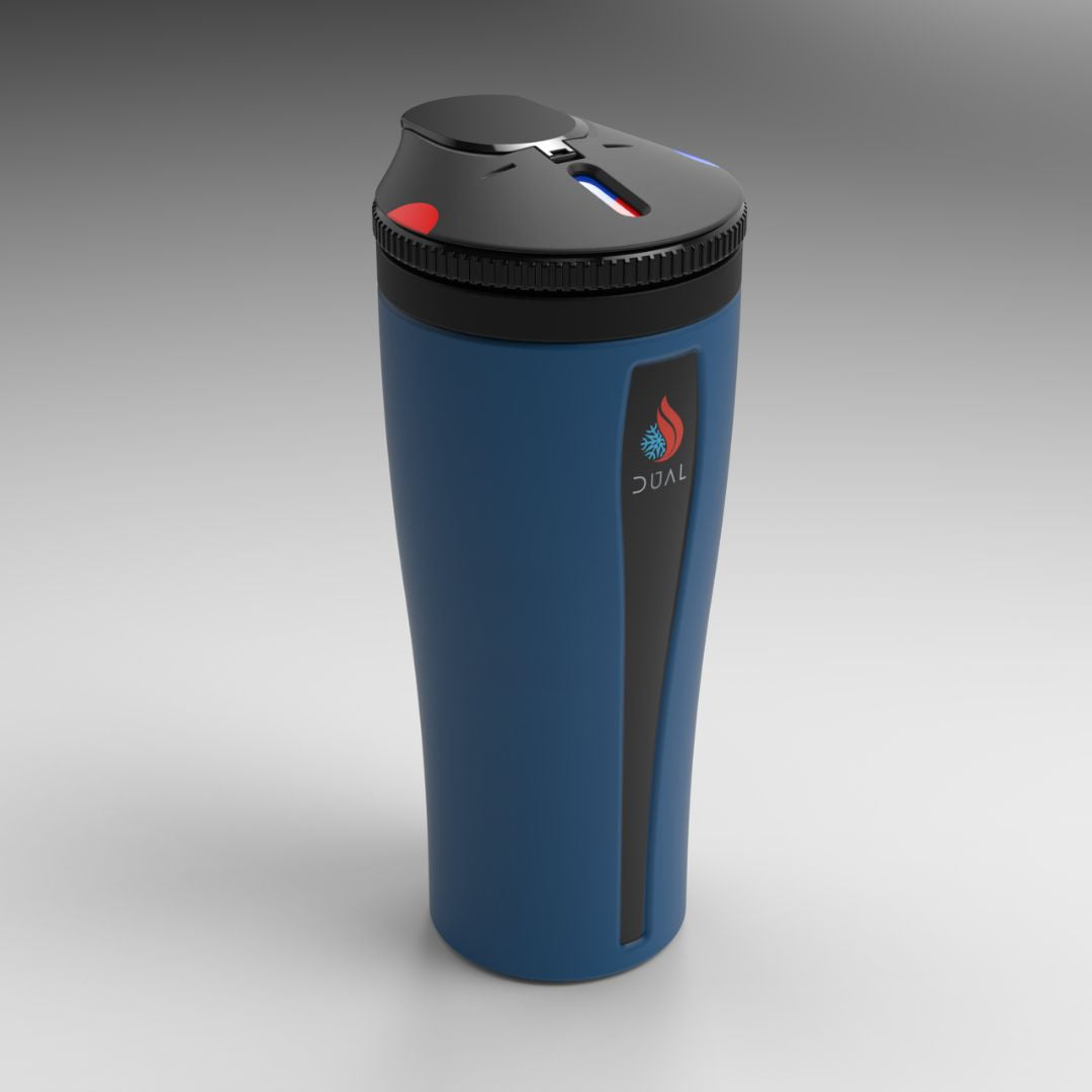 Blue Dual Thermos. Dual Tumbler in blue, featuring a sleek, two-chamber design for hot and cold beverages. Double sided water bottle. Reusable water bottle. Dual cup.