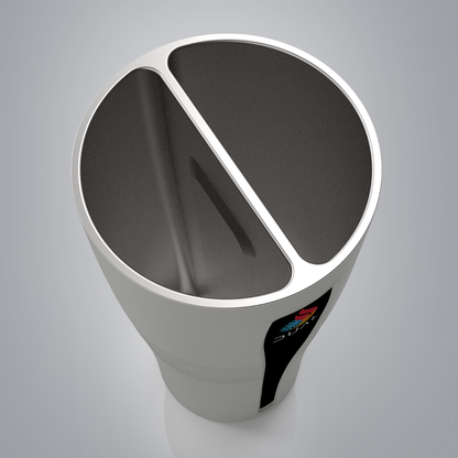 Modern cup with two compartments on a gray background