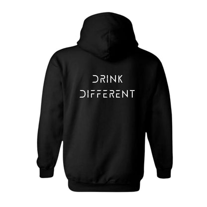 Black hoodie with "drink different" on a white background