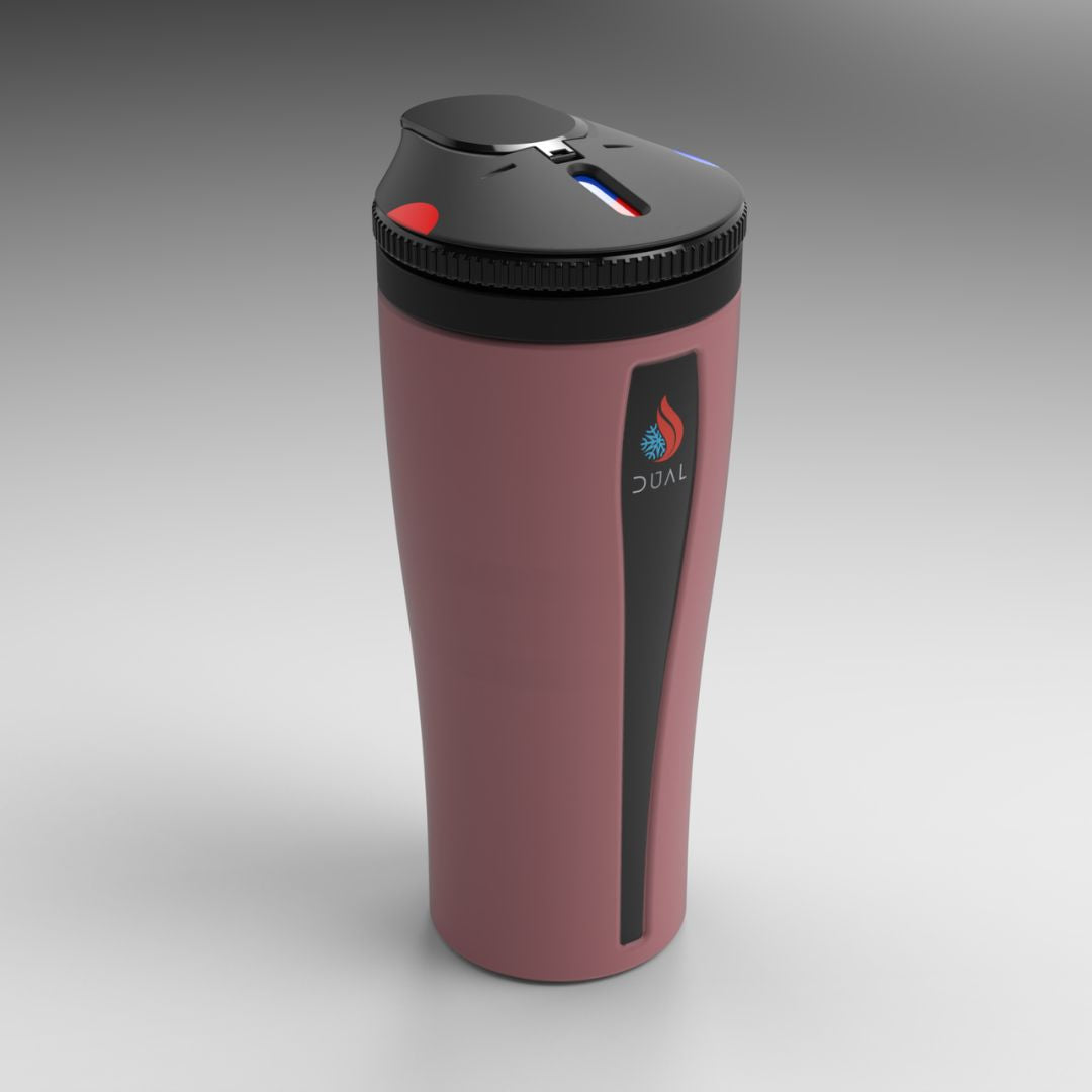 Pink Dual Thermos.  Dual Tumbler in pink, featuring a sleek, two-chamber design for hot and cold beverages. Double sided water bottle. Reusable water bottle. Dual cup.